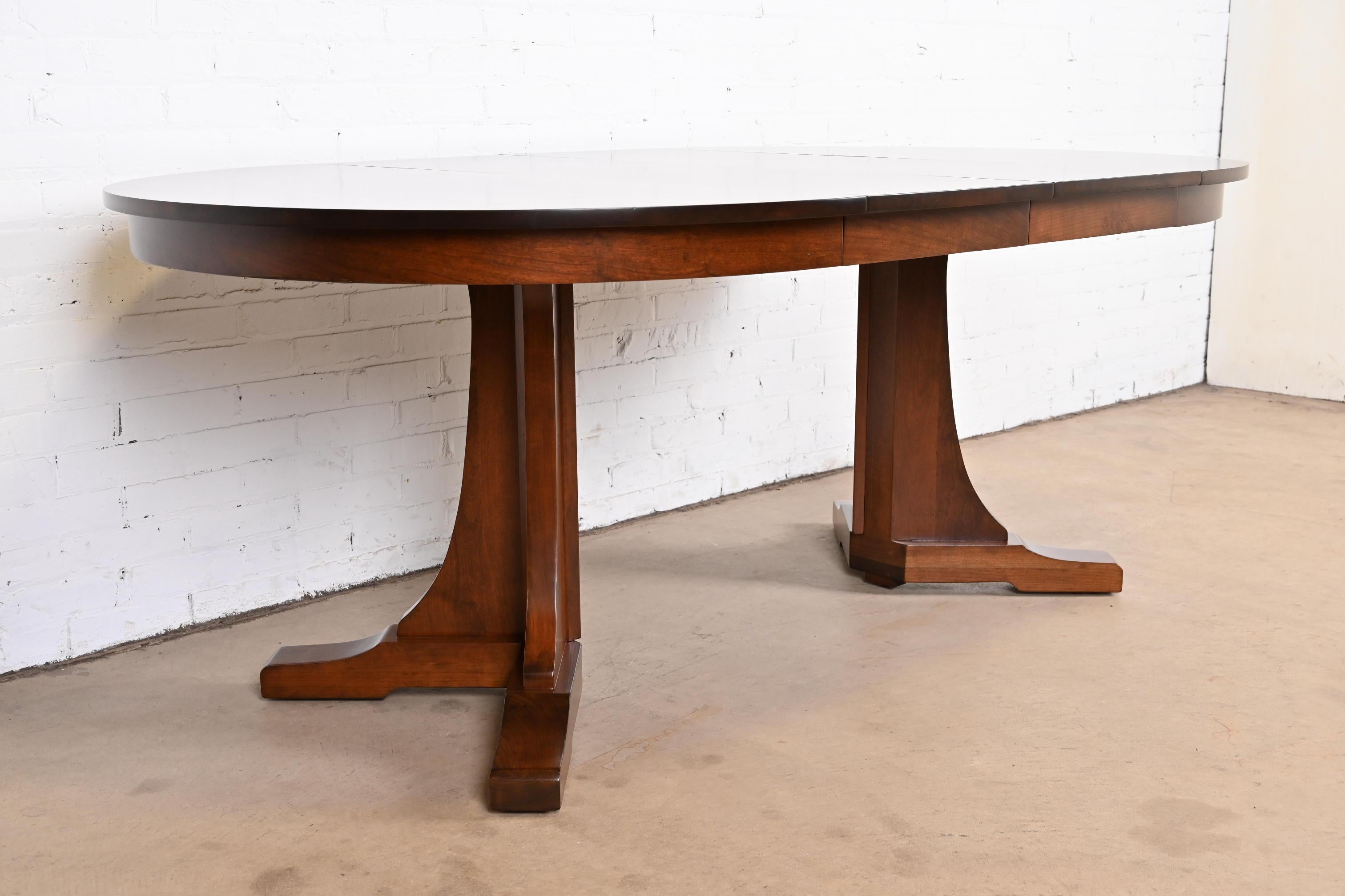 Stickley Arts & Crafts Cherry Wood Extension Pedestal Dining Table, Refinished 10