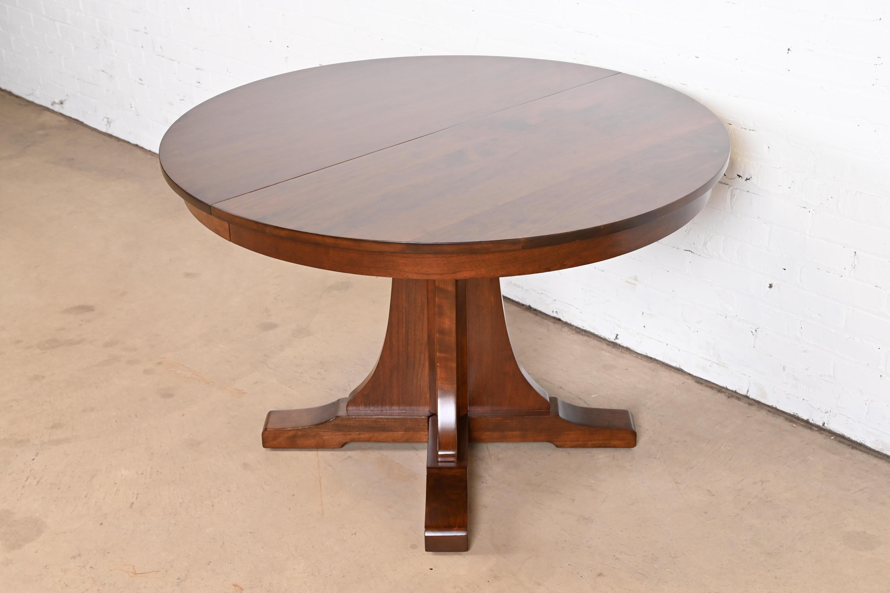 American Stickley Arts & Crafts Cherry Wood Extension Pedestal Dining Table, Refinished