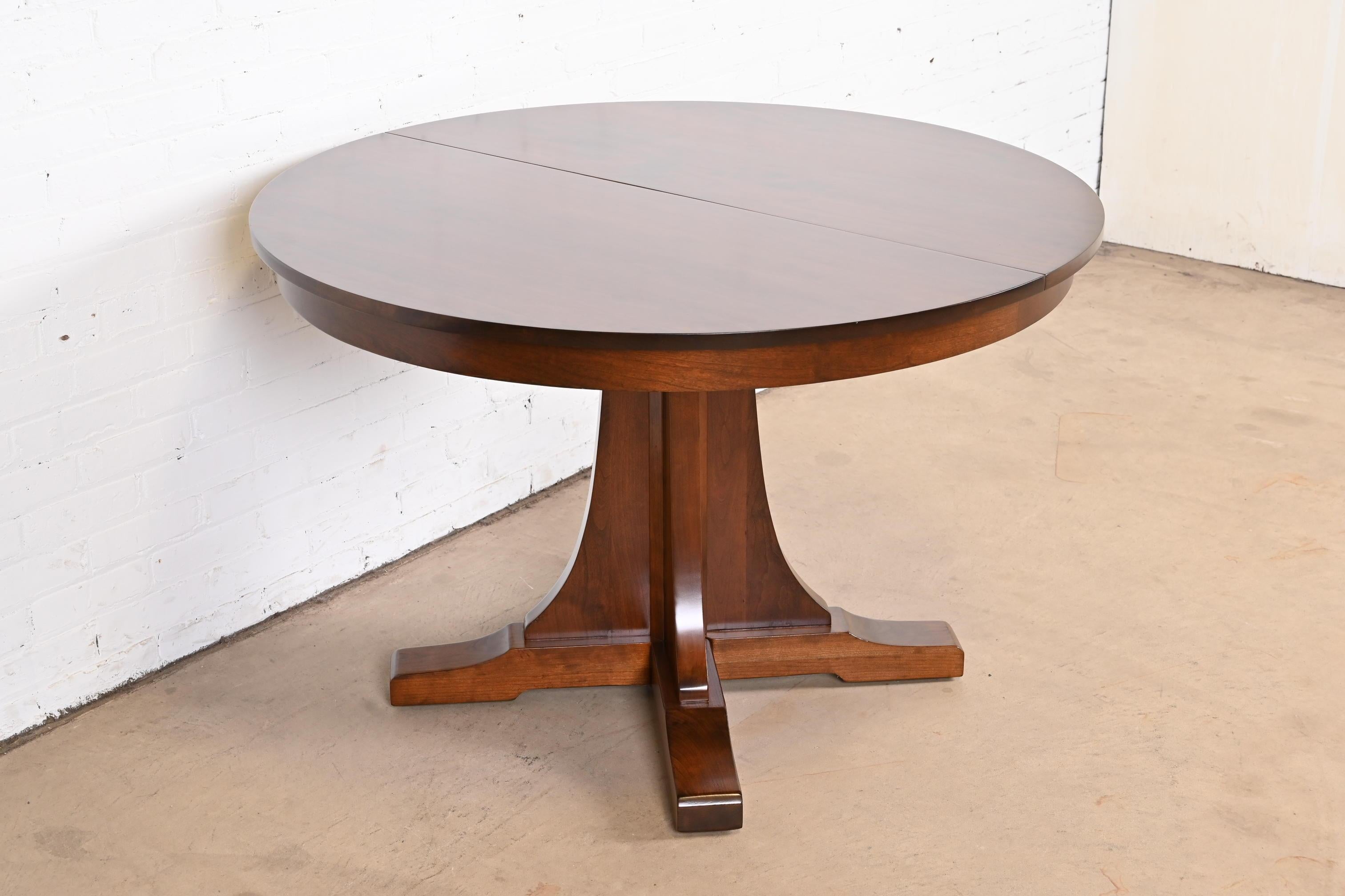 Contemporary Stickley Arts & Crafts Cherry Wood Extension Pedestal Dining Table, Refinished