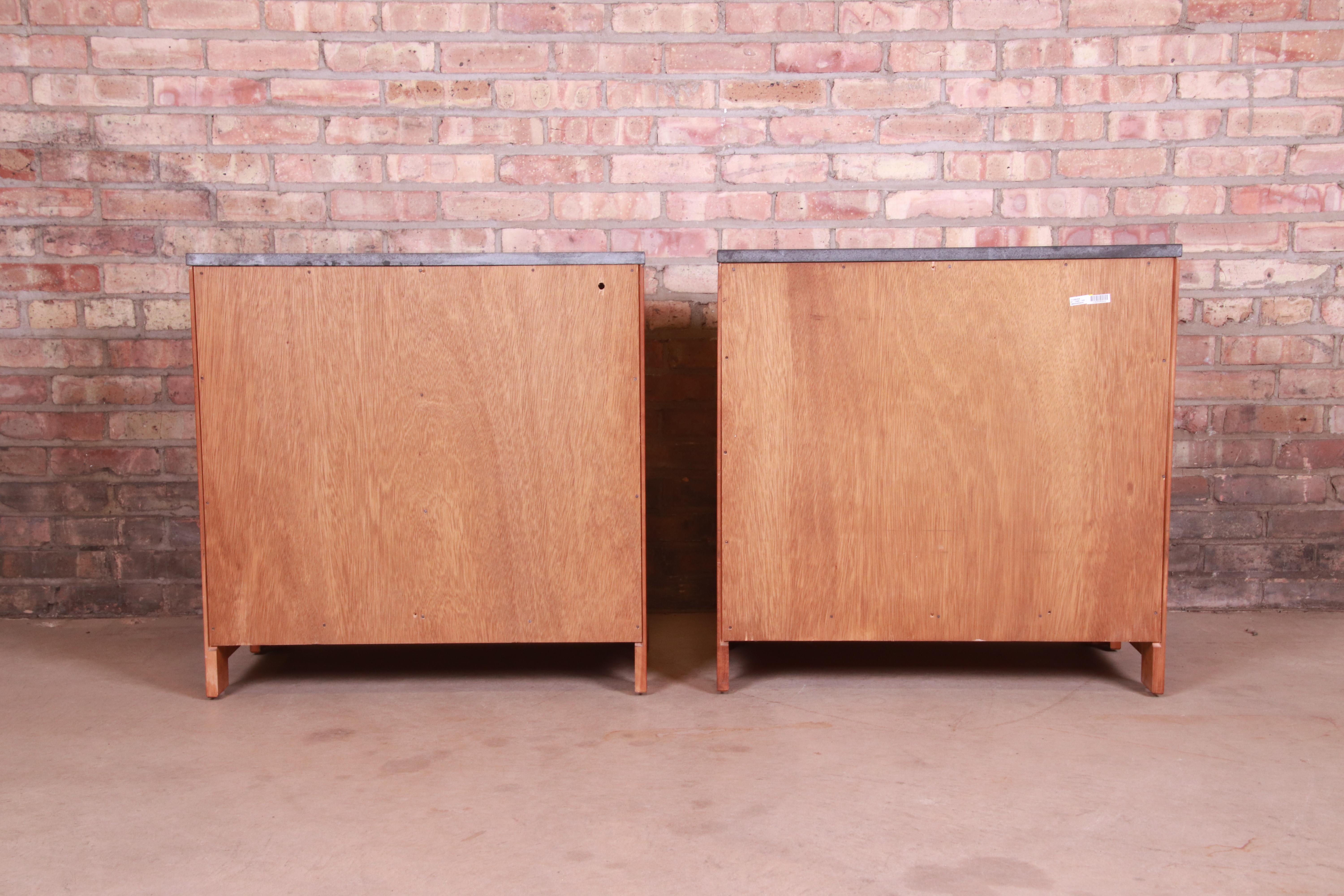 Stickley Arts & Crafts Cherry Wood Granite Top Nightstands, Pair 6