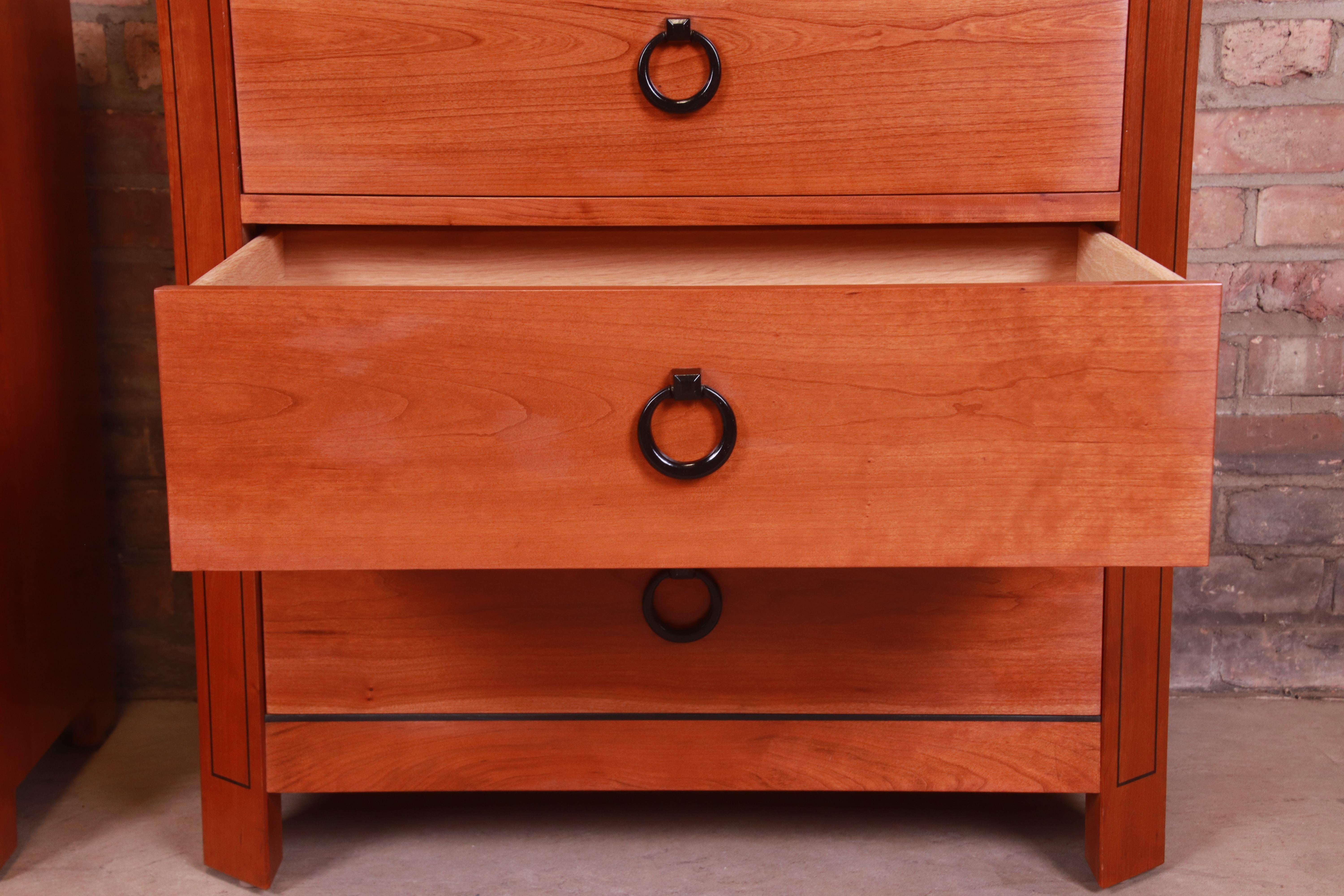 Contemporary Stickley Arts & Crafts Cherry Wood Granite Top Nightstands, Pair