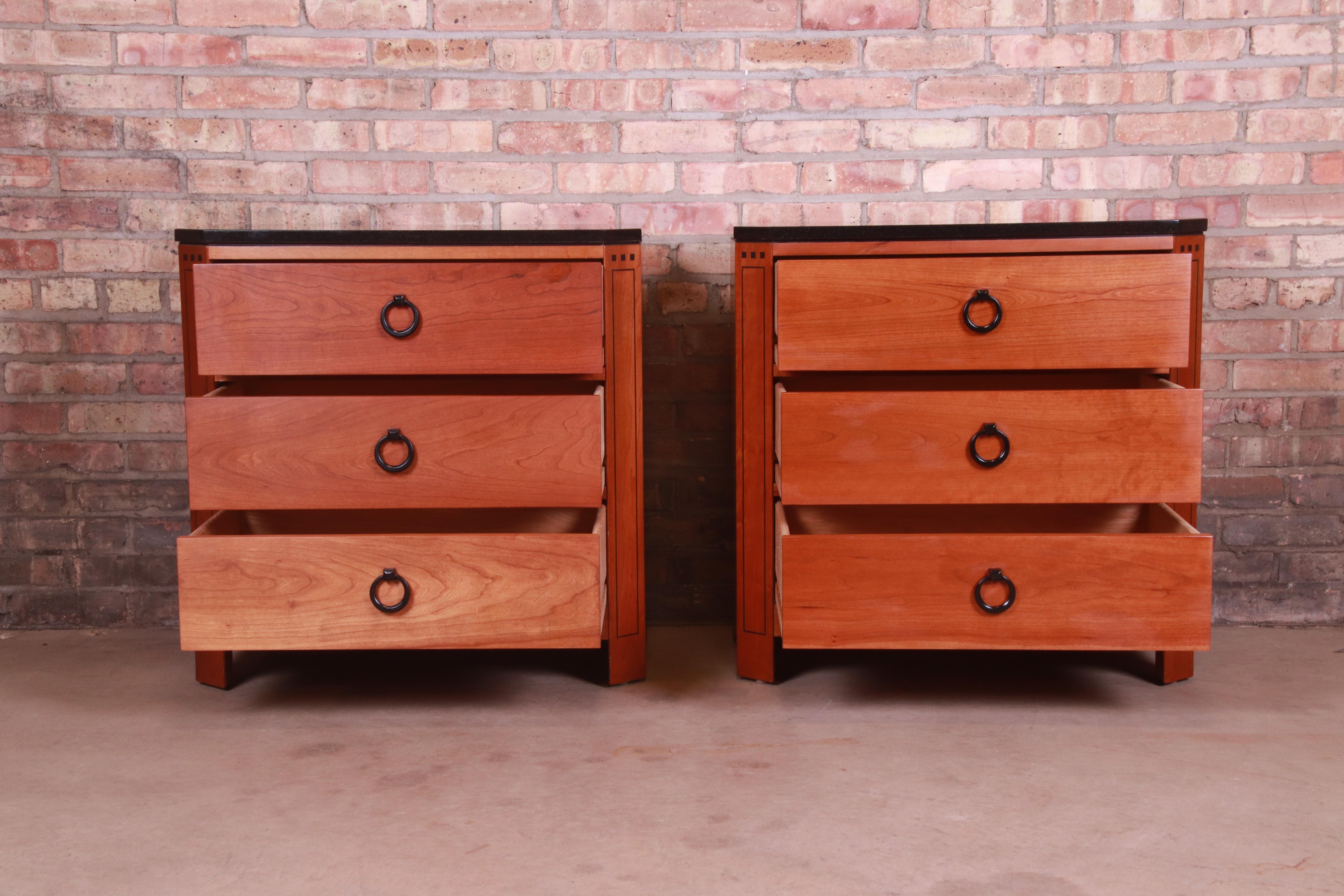 Stickley Arts & Crafts Cherry Wood Granite Top Nightstands, Pair 1