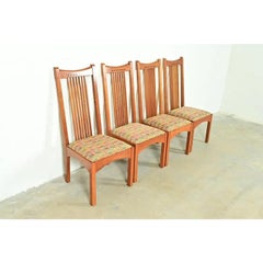 Stickley Arts & Crafts Cherry Wood High Back Spindle Dining Chairs, Set of Four