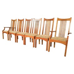 Stickley Arts & Crafts Cherry Wood High Back Spindle Dining Chairs, Set of Six