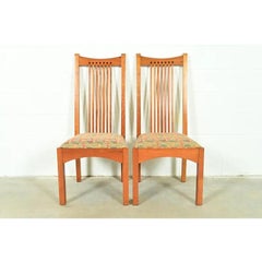 Stickley Arts & Crafts Cherry Wood Spindle Side Chairs or Dining Chairs, Pair