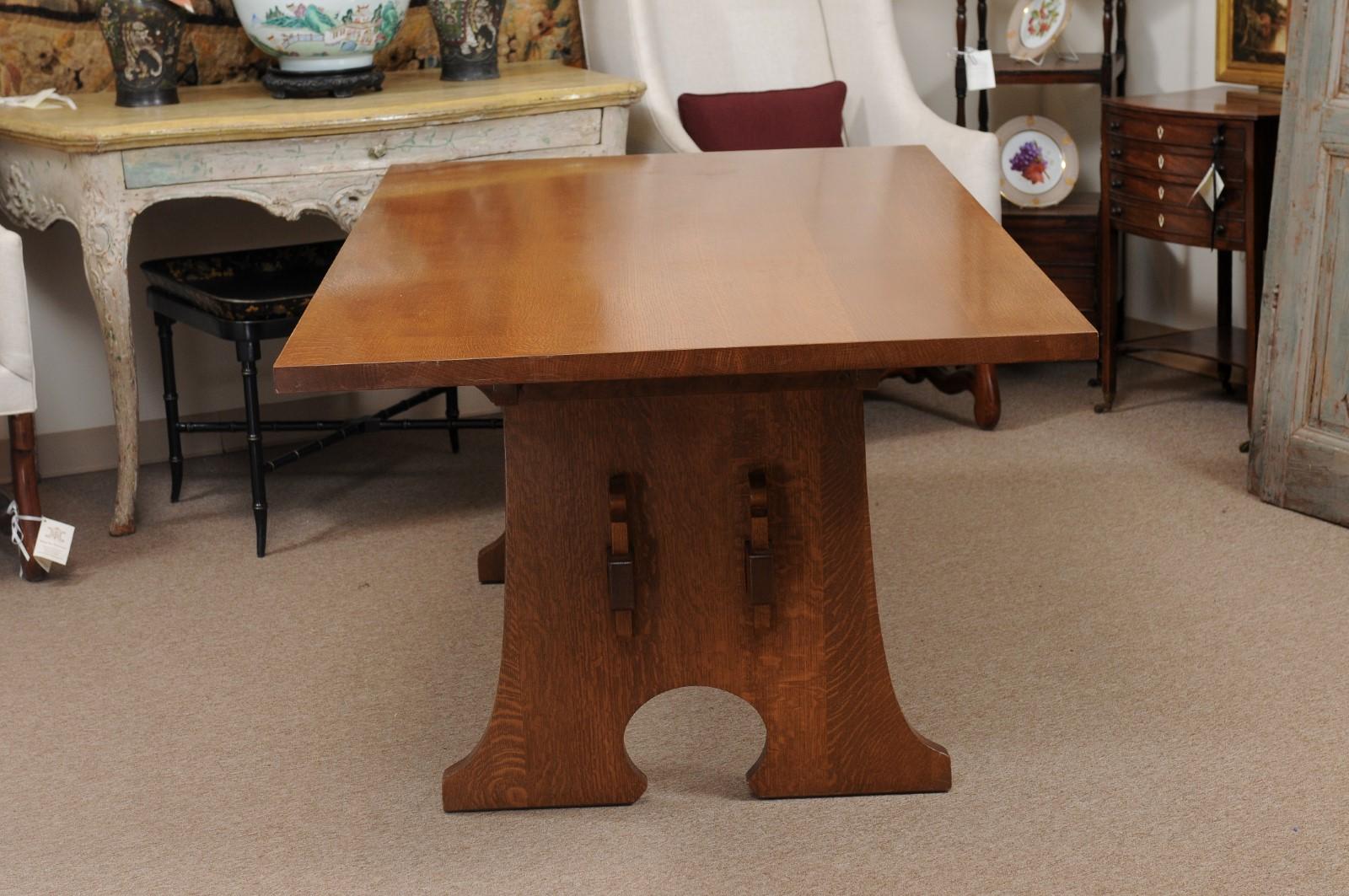 North American Stickley Arts & Crafts Extending Oak Dining Table