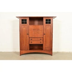 Stickley Arts & Crafts Inlaid Oak Bookcase With Drop Front Secretary Desk