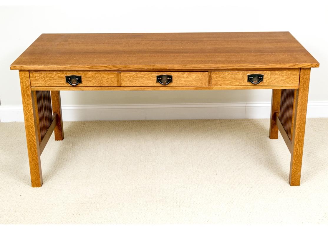 Stickley Arts & Crafts Mission Collection Oak Spindle Desk With Hutch In Fair Condition In Bridgeport, CT
