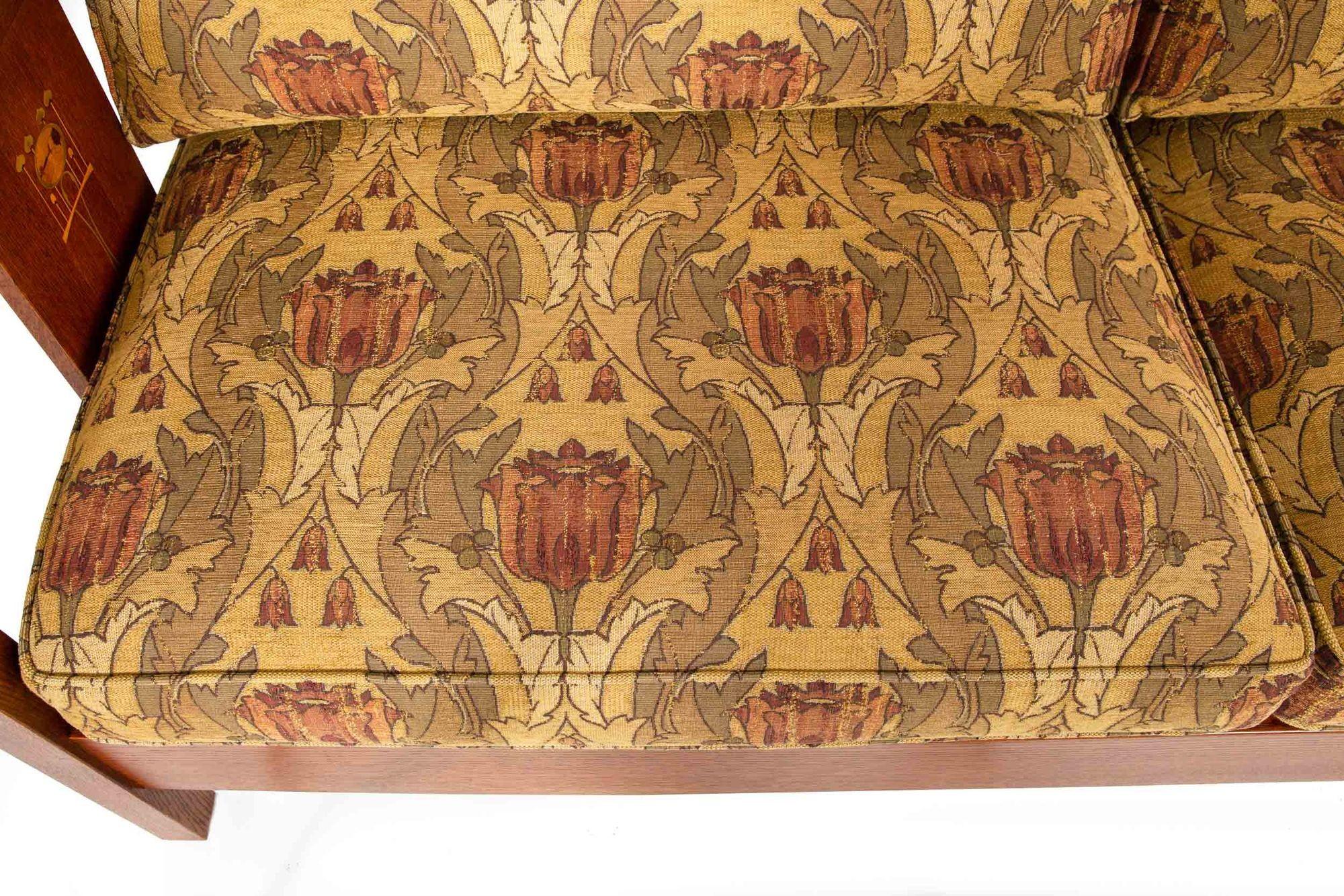 Stickley Arts & Crafts Mission Inlaid Solid Oak Sofa, Harvey Ellis Collection 3