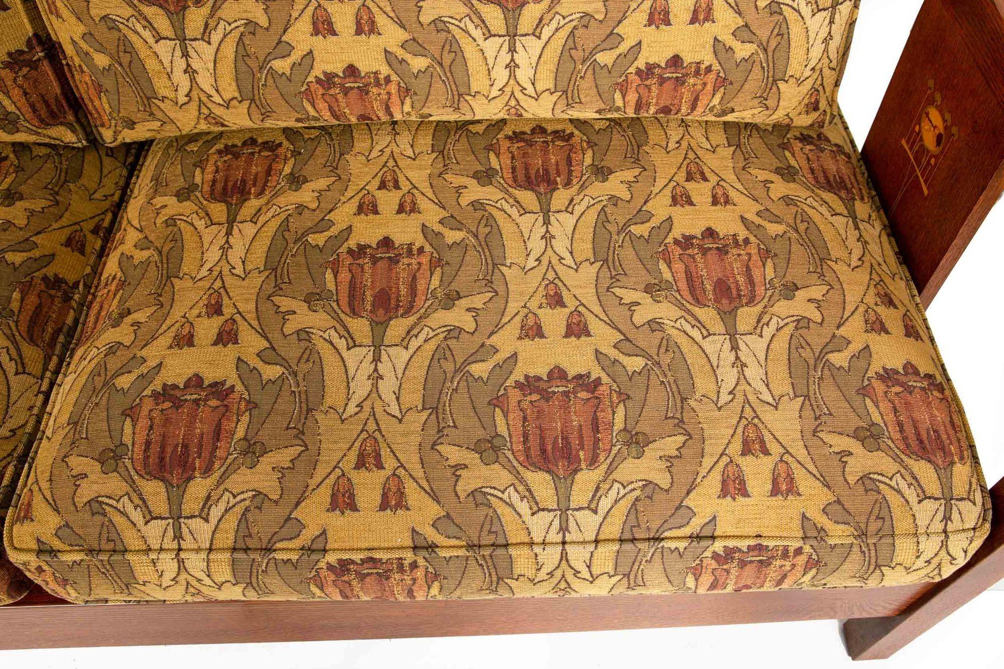 Stickley Arts & Crafts Mission Inlaid Solid Oak Sofa, Harvey Ellis Collection 4