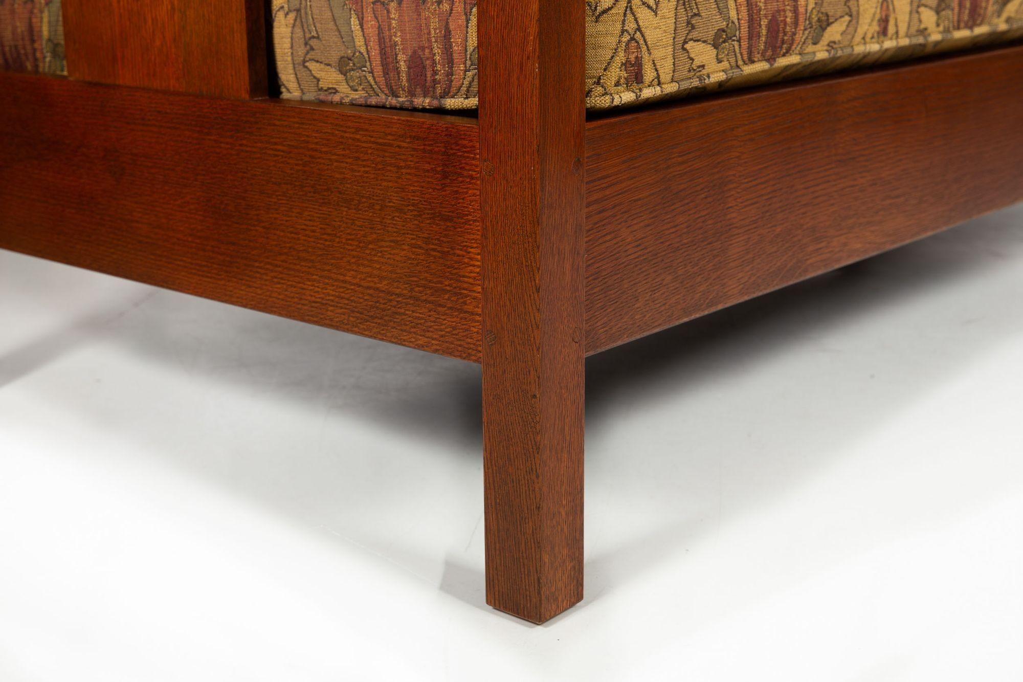Stickley Arts & Crafts Mission Inlaid Solid Oak Sofa, Harvey Ellis Collection 8