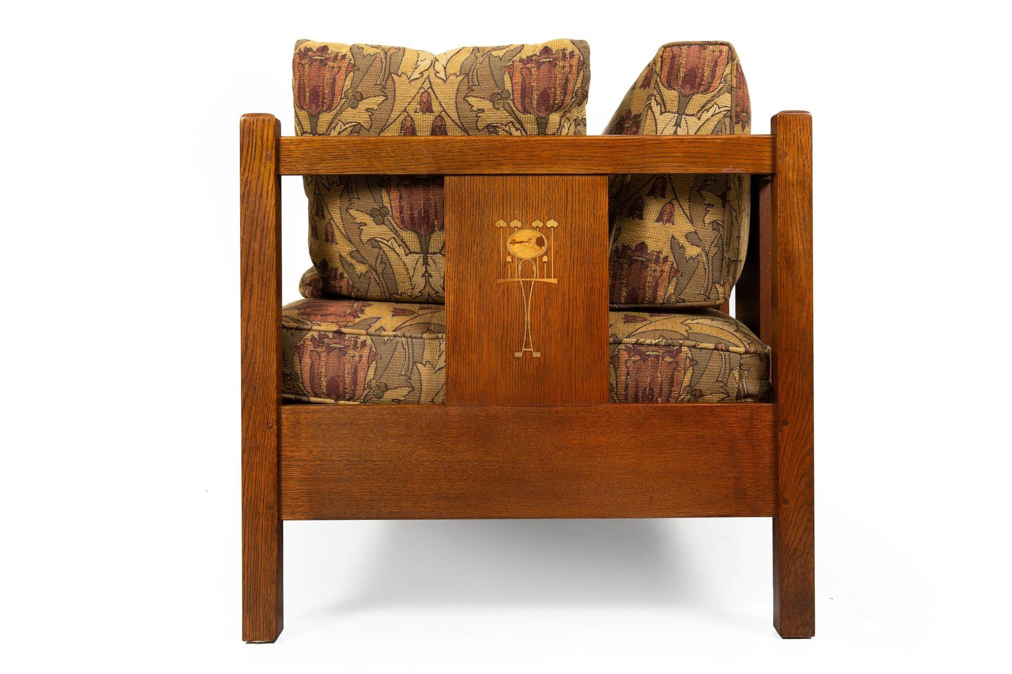 Stickley Arts & Crafts Mission Inlaid Solid Oak Sofa, Harvey Ellis Collection 9