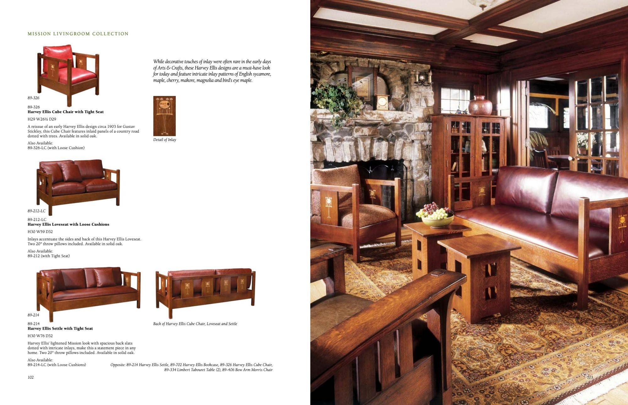 Arts and Crafts Stickley Arts & Crafts Mission Inlaid Solid Oak Sofa, Harvey Ellis Collection