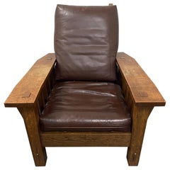 Stickley Arts & Crafts Mission Oak and Leather Armchair, circa 1920