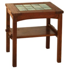Stickley Arts & Crafts Oak and Grueby Style Tile Top Side Table 20thC