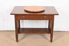 Stickley Arts & Crafts Oak Round Rotating Lazy Susan Serving Tray