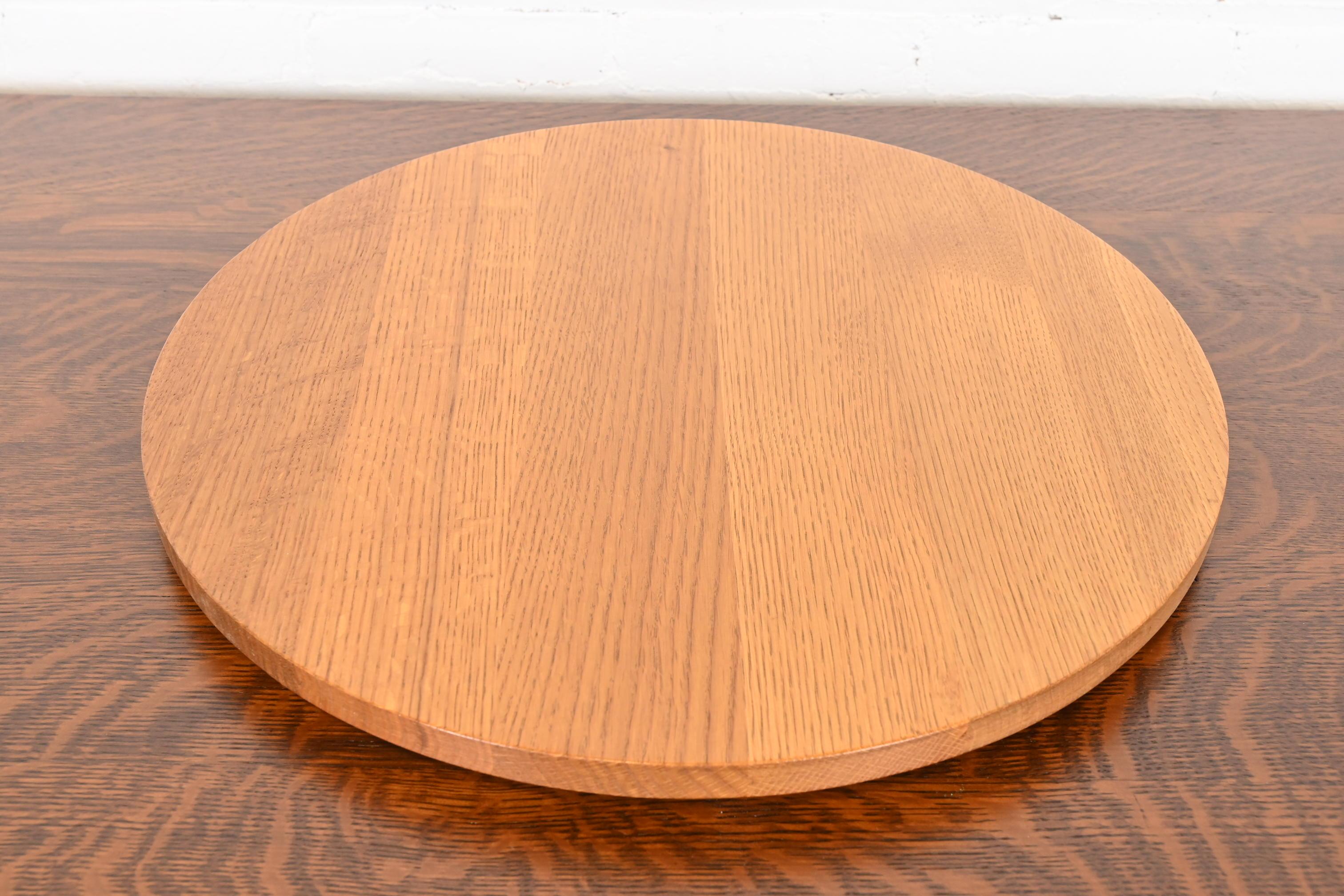 American Stickley Arts & Crafts Oak Round Rotating Lazy Susan Serving Tray For Sale