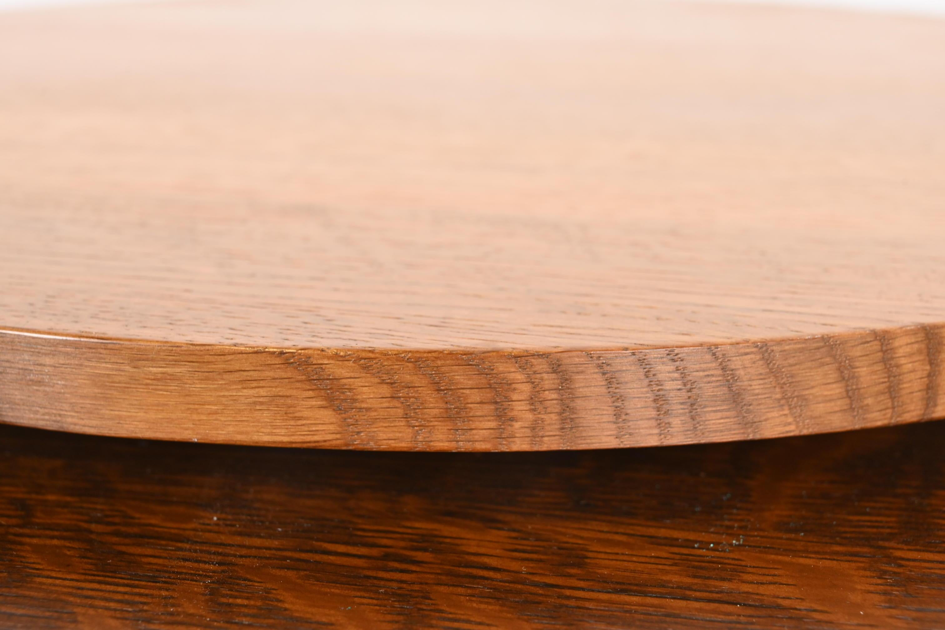Aluminum Stickley Arts & Crafts Oak Round Rotating Lazy Susan Serving Tray For Sale