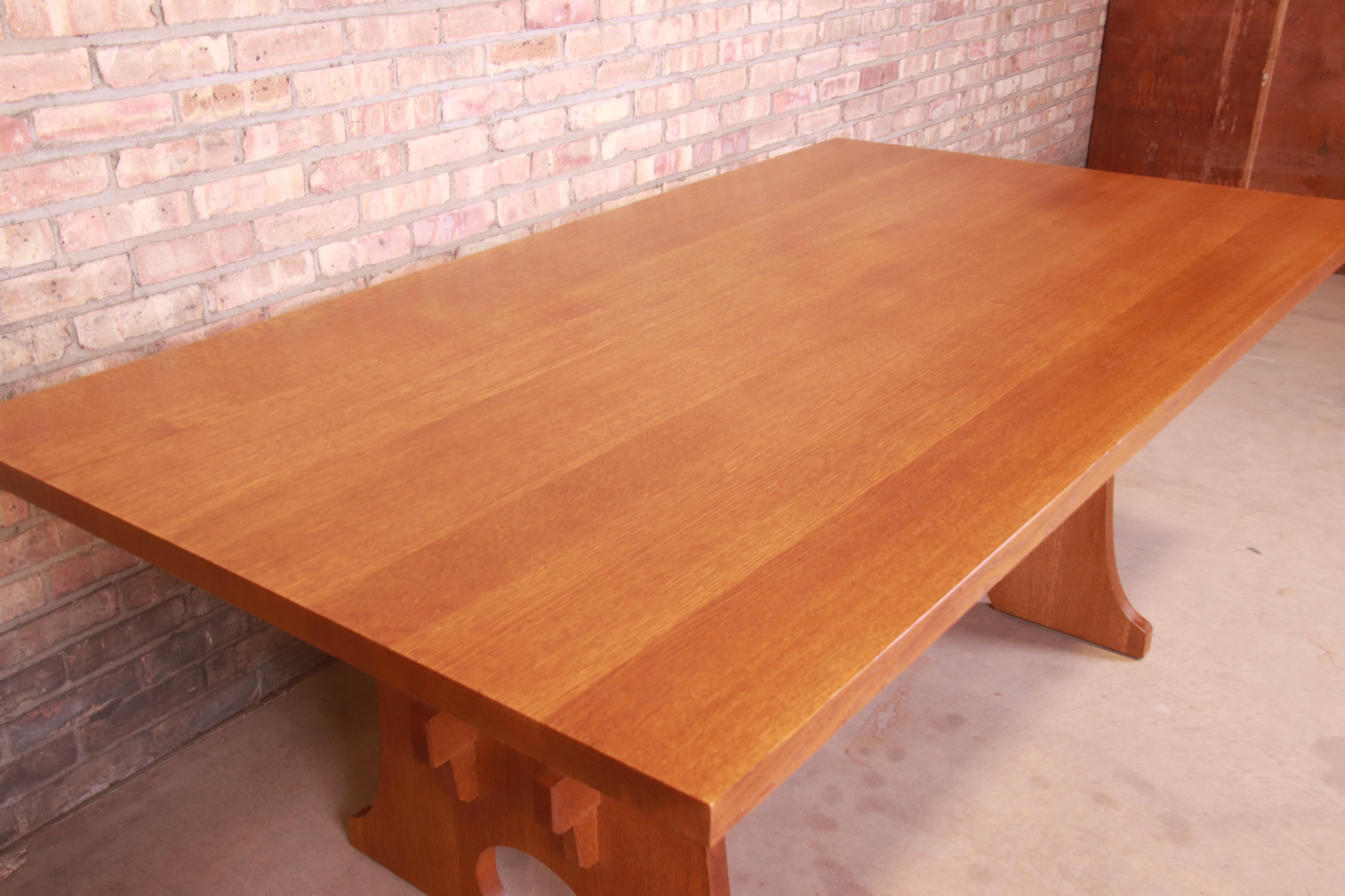 Stickley Arts & Crafts Solid Oak Trestle Base Extension Dining Table 8