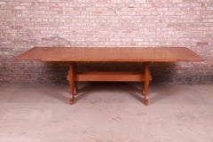 Stickley Arts & Crafts Solid Oak Trestle Base Extension Dining Table