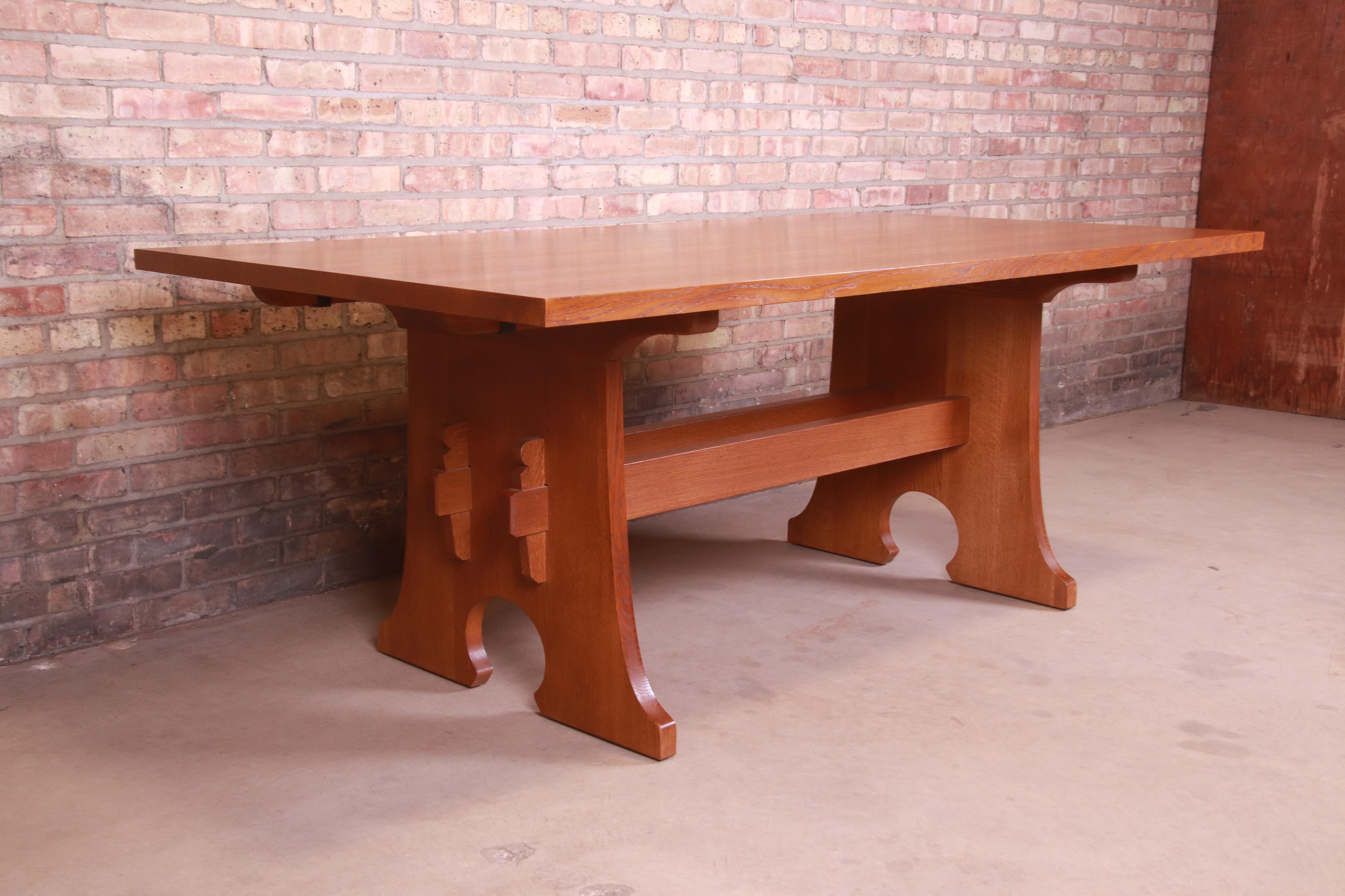 Stickley Arts & Crafts Solid Oak Trestle Base Extension Dining Table 3