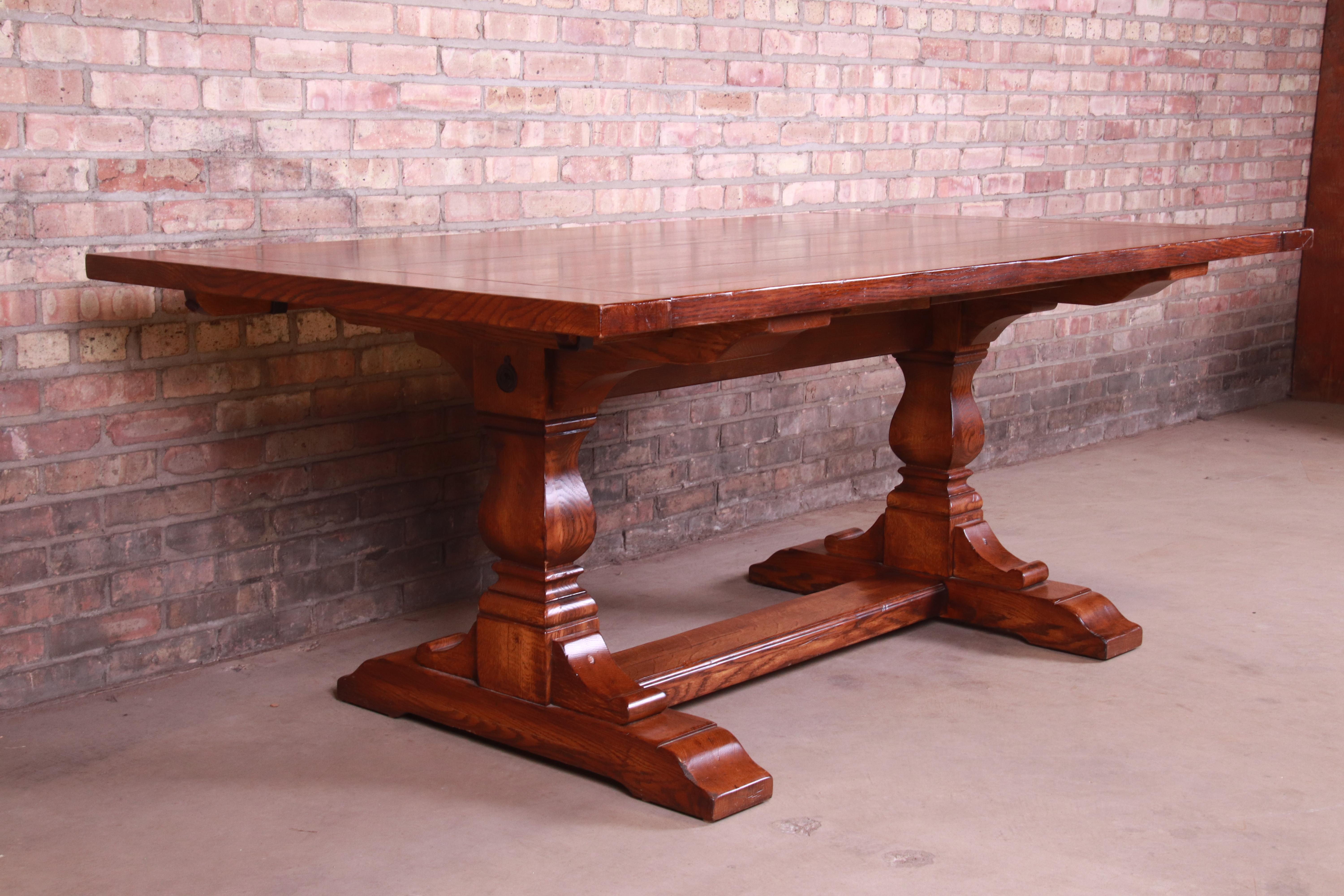 Stickley Arts & Crafts Solid Oak Trestle Base Harvest Dining Table 6