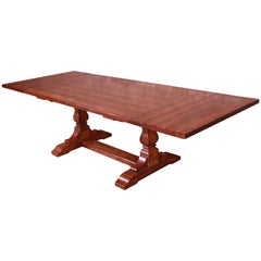 Retro Stickley Arts & Crafts Solid Oak Trestle Base Harvest Dining Table