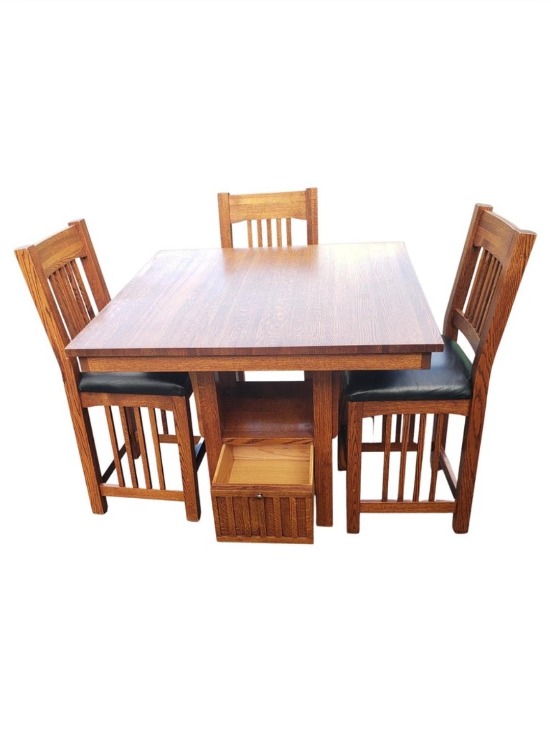 Stickley Attributed Quatersawn Mission Oak High Top Dining Table 3