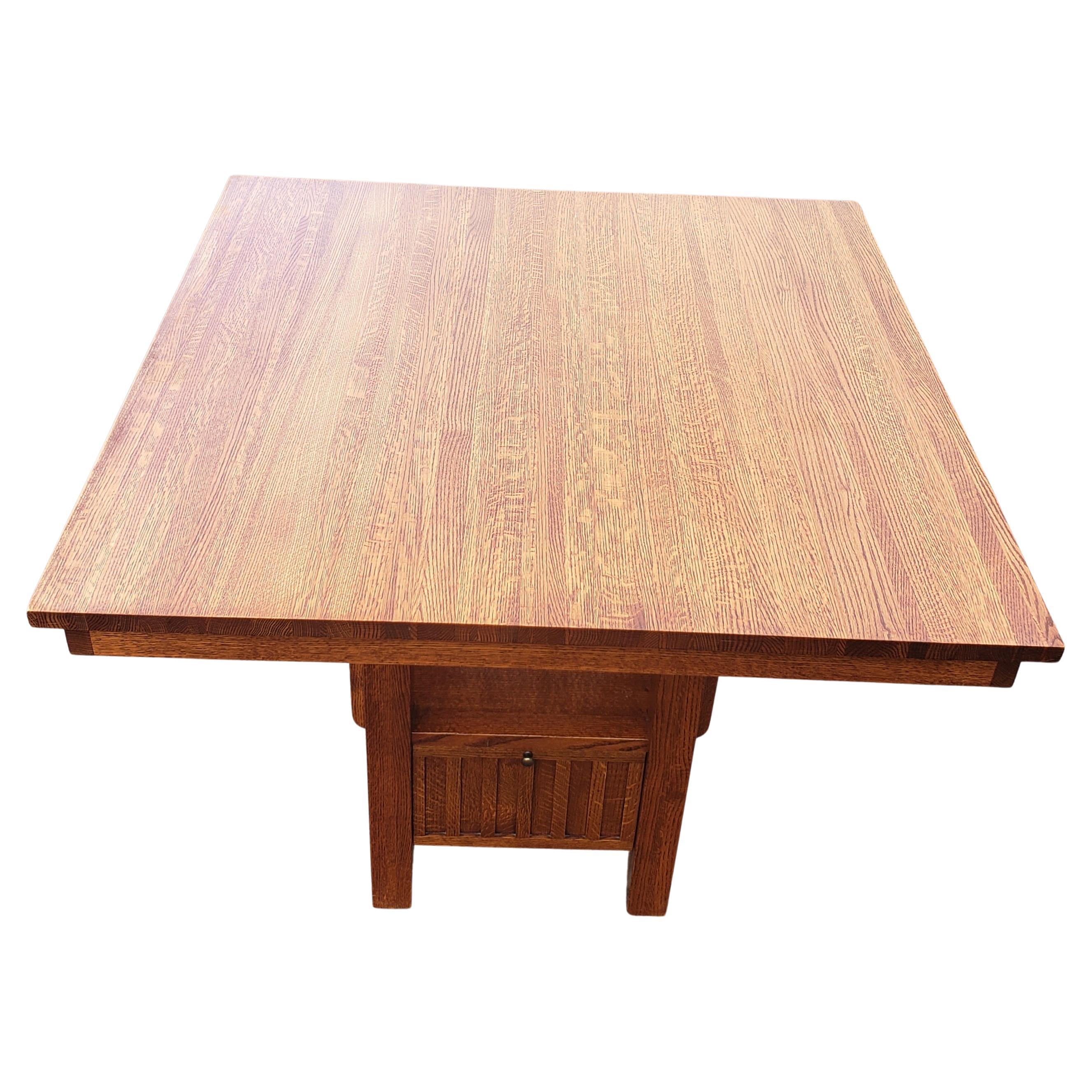 Stickley Attributed Quatersawn Mission Oak High Top Dining Table In Excellent Condition In Germantown, MD