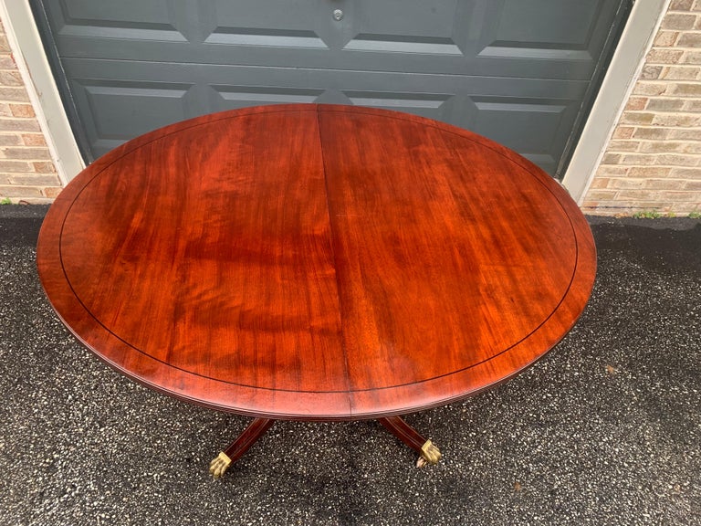 Stickley Banded Mahogany Oval Dining Table with Single Pedestal For