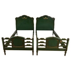 Stickley Brothers Antique Early American floral Painted Twin Beds, Circa 1920s
