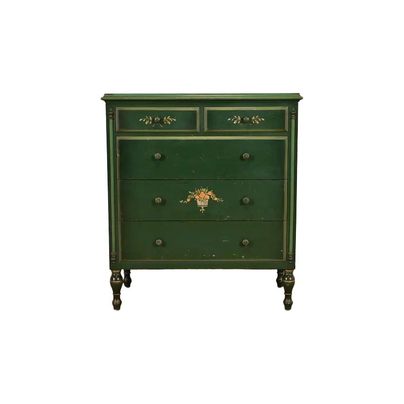 Stickley Brothers Antique Early American Green Lacquered Dresser, Circa 1920s