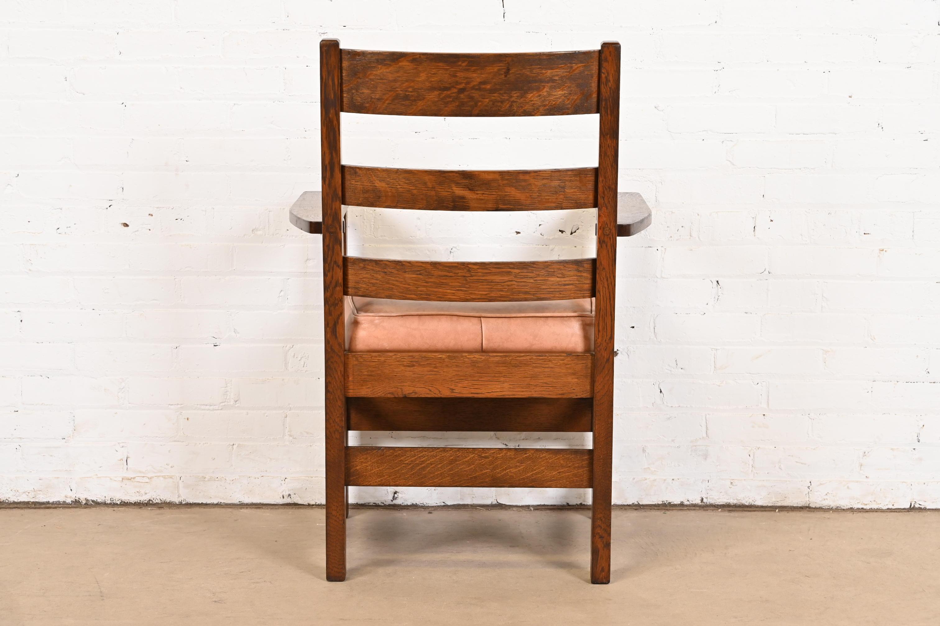 Stickley Brothers Antique Mission Oak Arts & Crafts Armchair, Circa 1900 For Sale 4