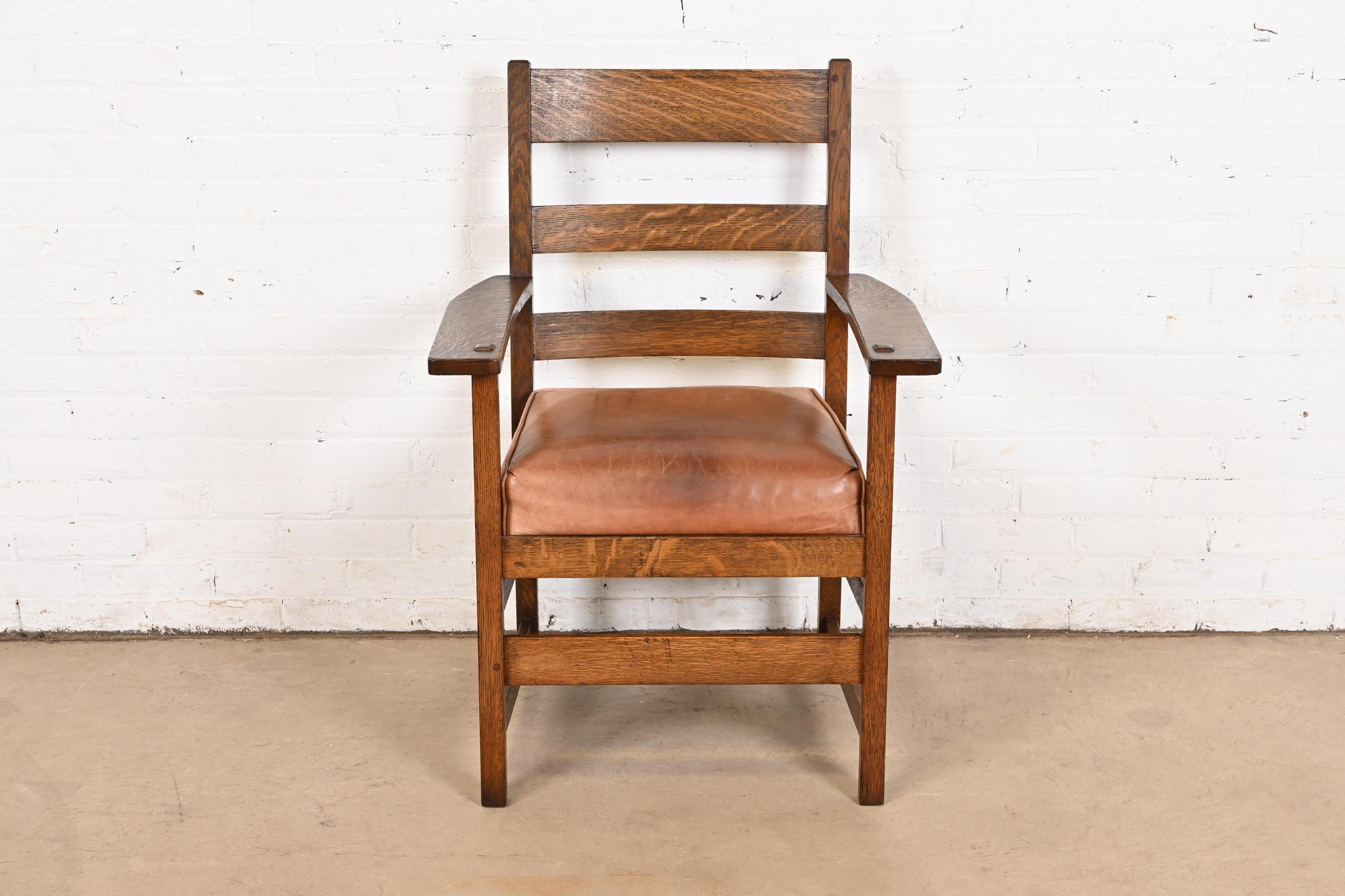 Arts and Crafts Stickley Brothers Antique Mission Oak Arts & Crafts Armchair, Circa 1900 For Sale