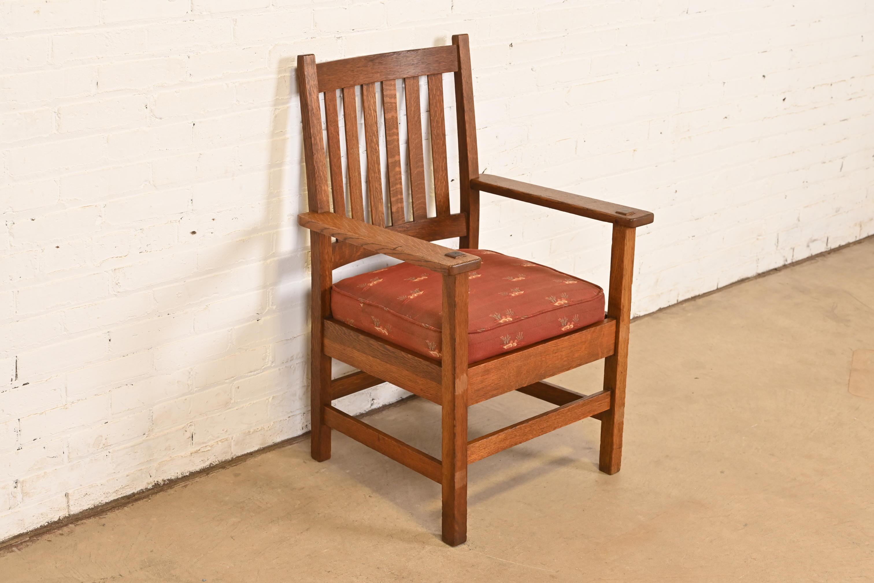 Stickley Brothers Sillón antiguo Mission Arts & Crafts de roble, Circa 1900 en Bueno estado para la venta en South Bend, IN