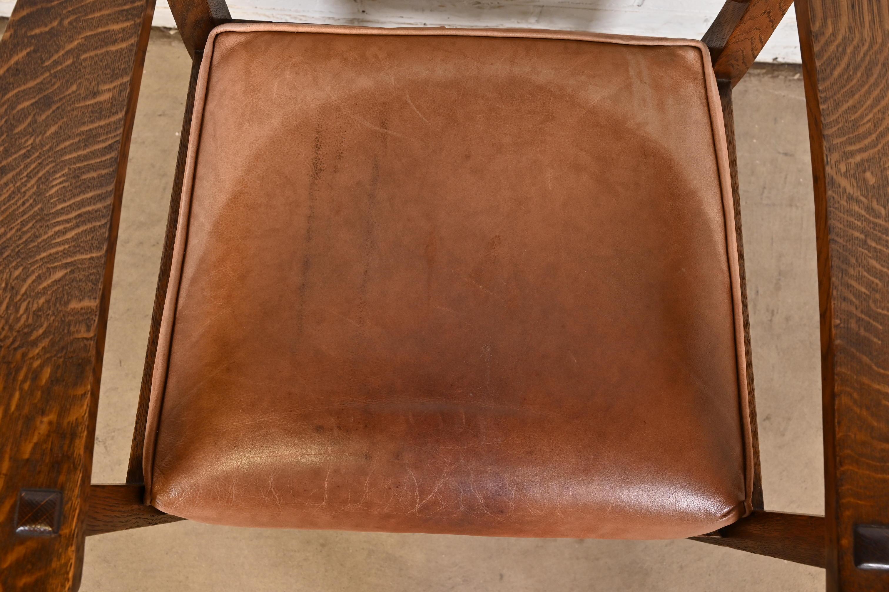 Leather Stickley Brothers Antique Mission Oak Arts & Crafts Armchair, Circa 1900 For Sale