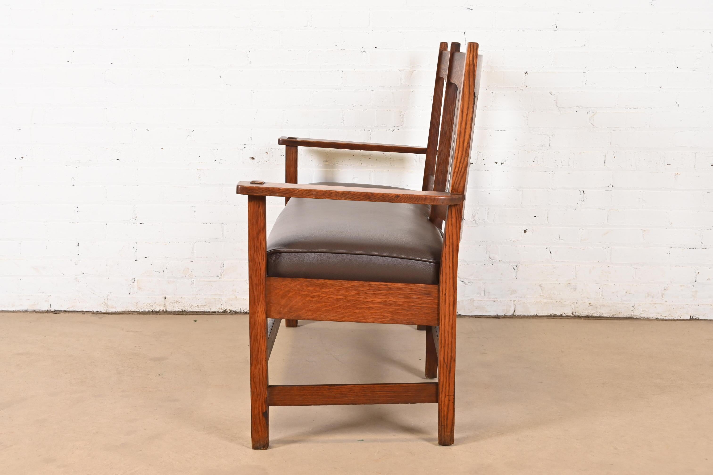 Stickley Brothers Antike Missionsbank oder -sessel aus Eichenholz im Arts and Crafts-Stil, um 1900 im Angebot 2