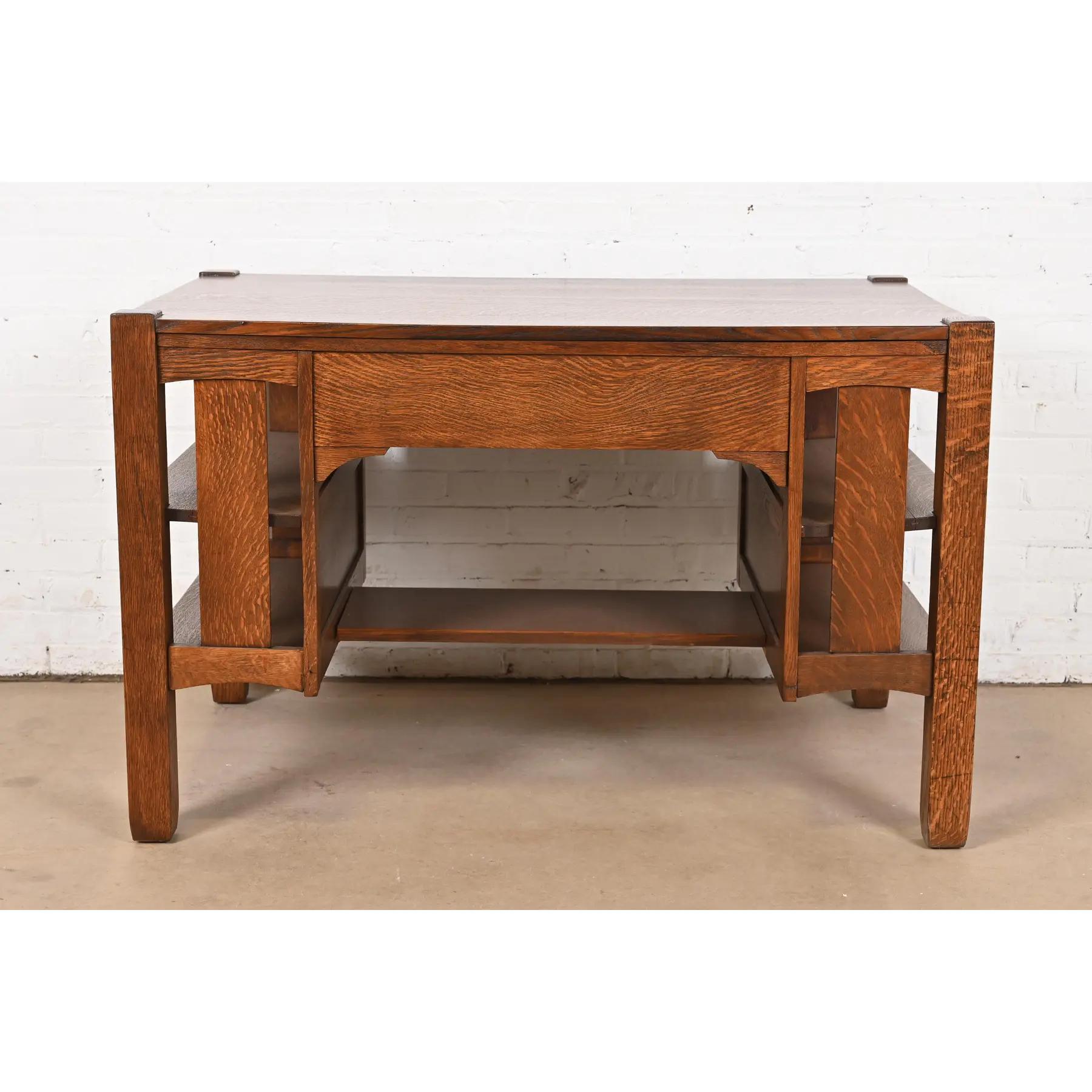 Stickley Brothers Antique Mission Oak Arts & Crafts Desk, Newly Refinished For Sale 4