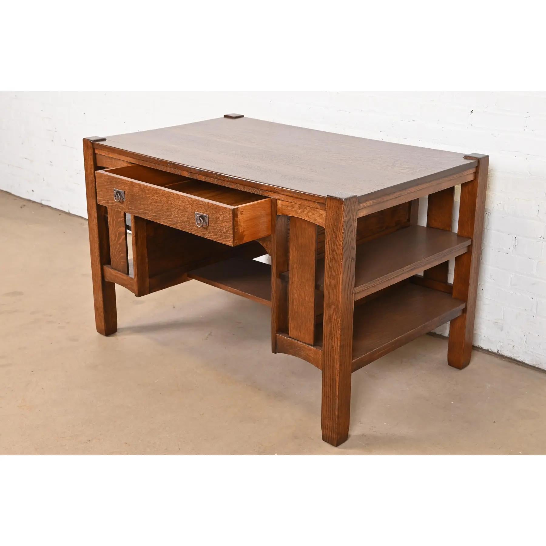 Copper Stickley Brothers Antique Mission Oak Arts & Crafts Desk, Newly Refinished For Sale
