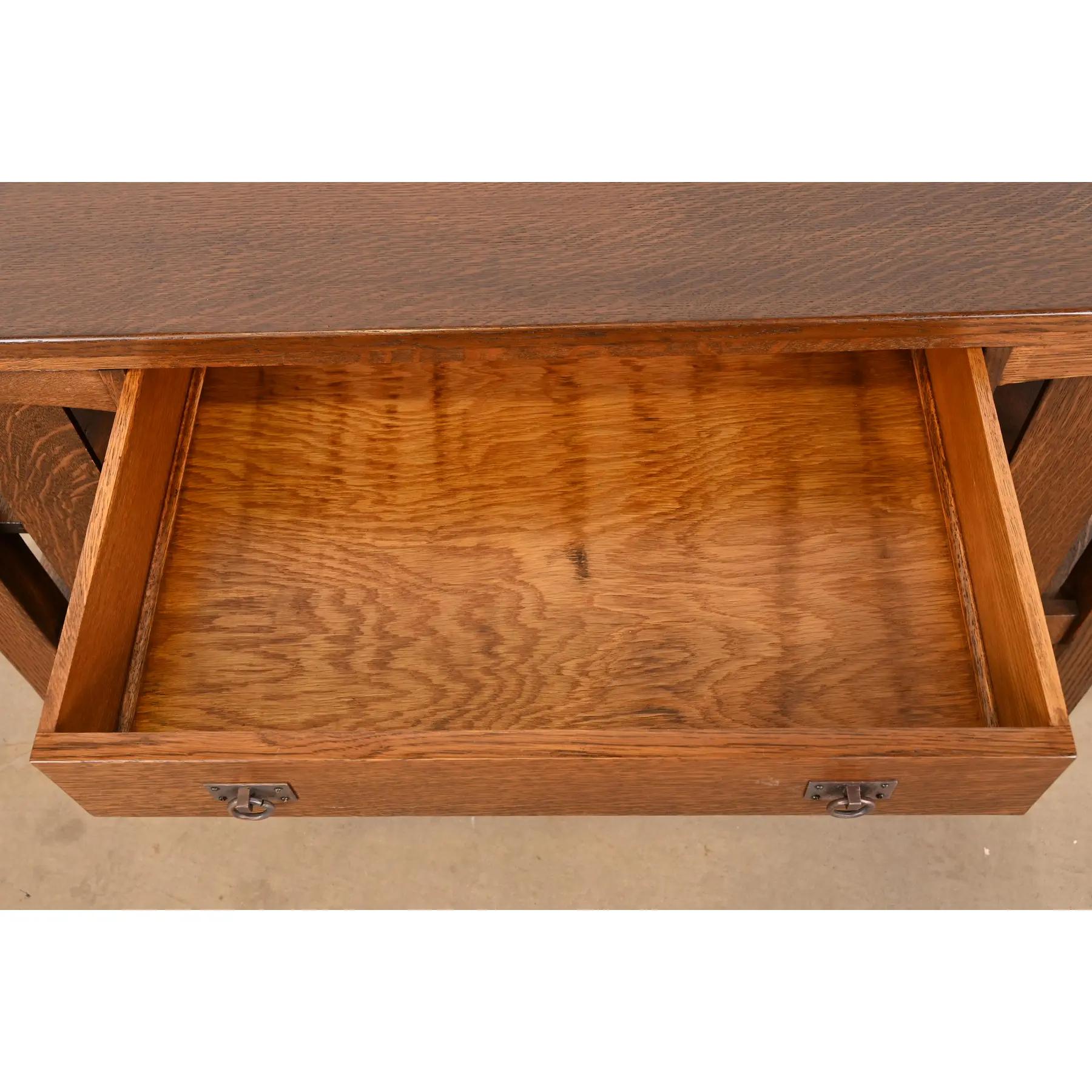 Stickley Brothers Antique Mission Oak Arts & Crafts Desk, Newly Refinished For Sale 1