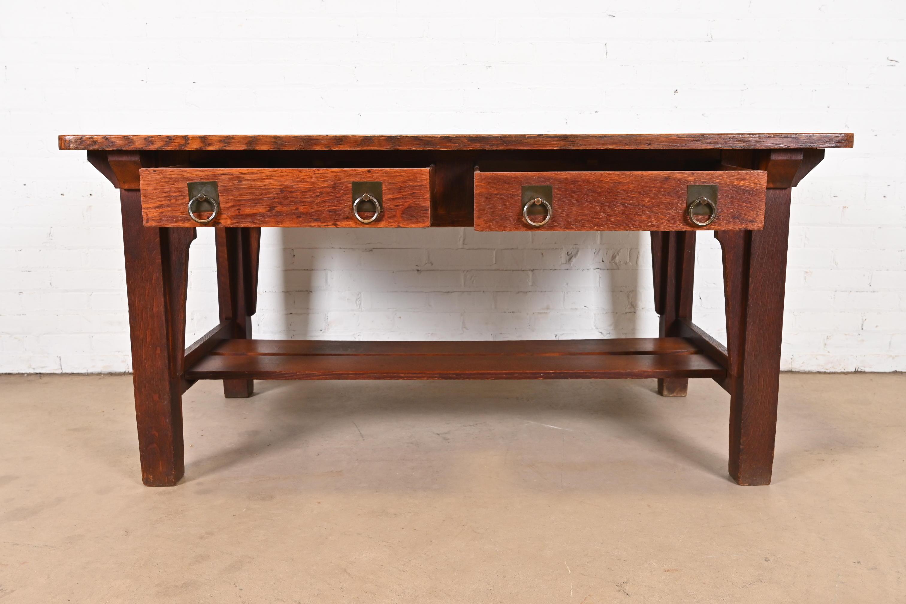 Stickley Brothers Antique Mission Oak Arts & Crafts Desk or Library Table For Sale 3