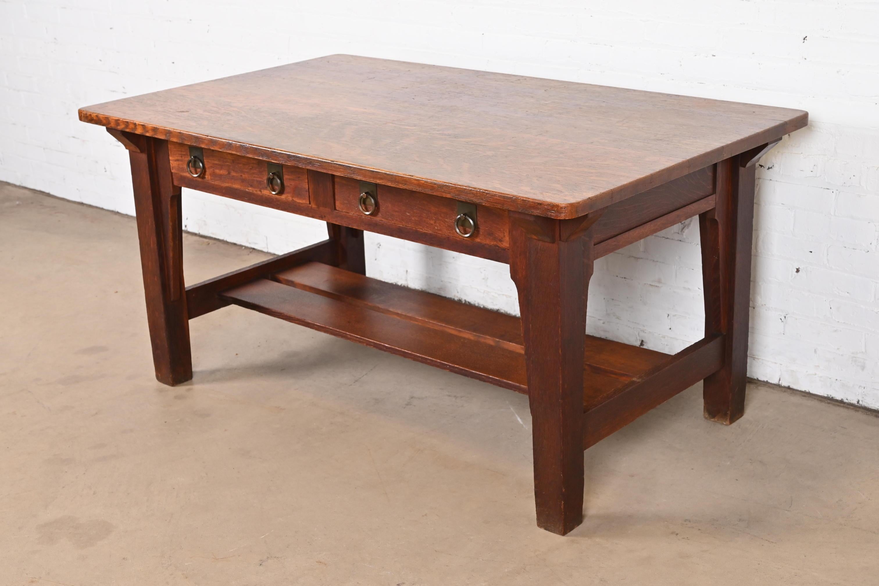 American Stickley Brothers Antique Mission Oak Arts & Crafts Desk or Library Table For Sale