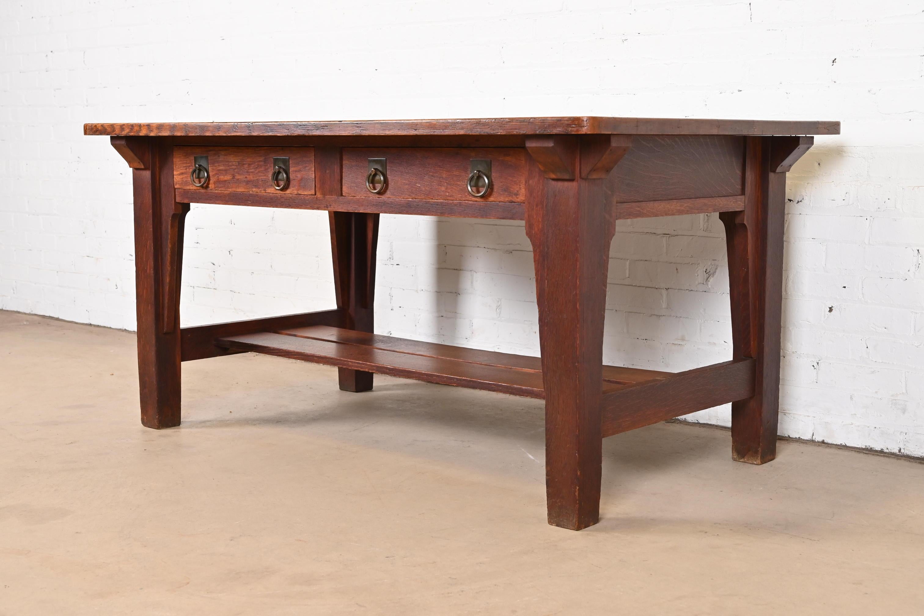 Stickley Brothers Antique Mission Oak Arts & Crafts Desk or Library Table In Good Condition For Sale In South Bend, IN