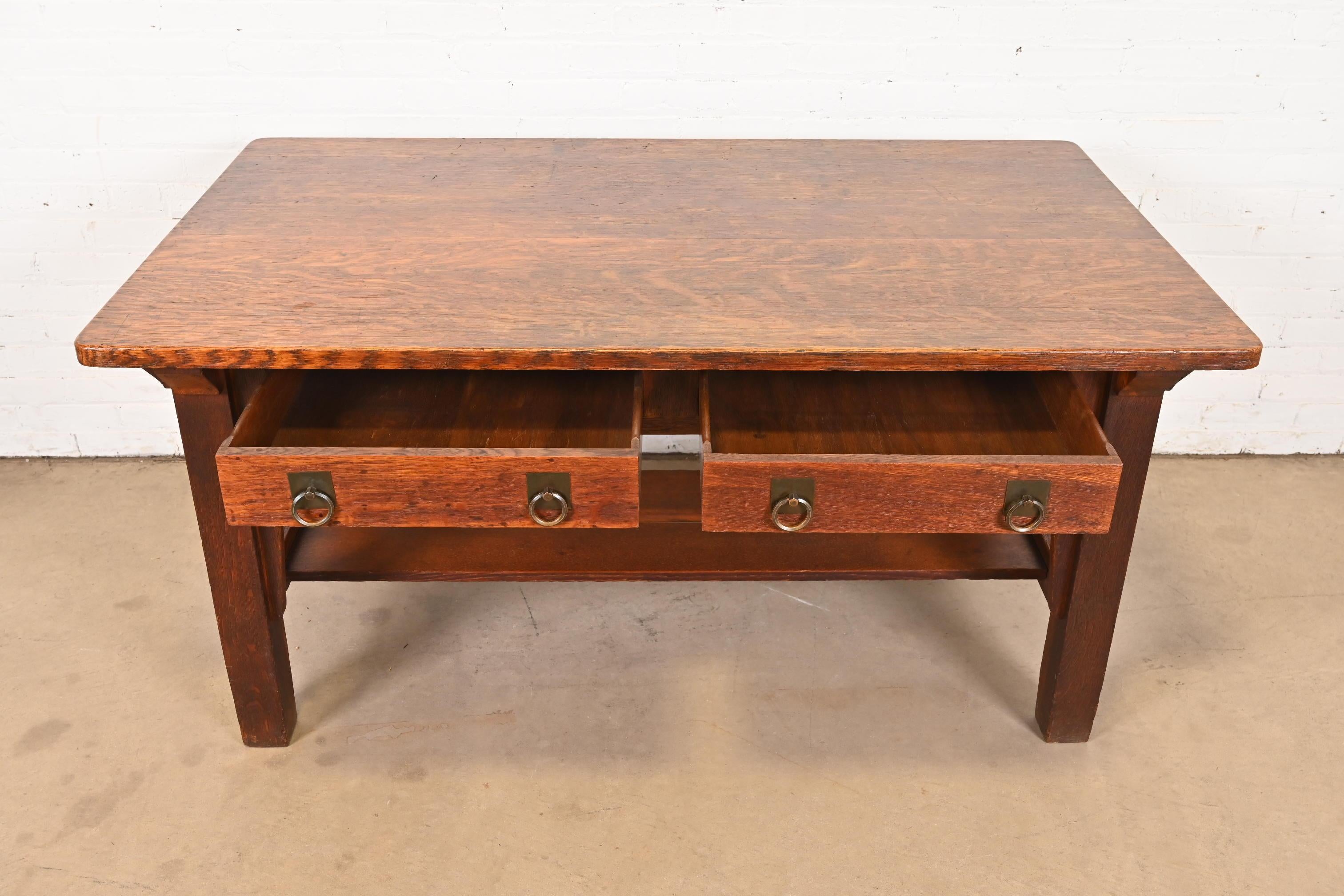 Stickley Brothers Antique Mission Oak Arts & Crafts Desk or Library Table For Sale 2