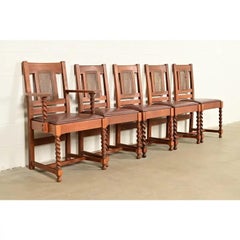 Stickley Brothers Antique Mission Oak Arts & Crafts Dining Chairs, Set of Five