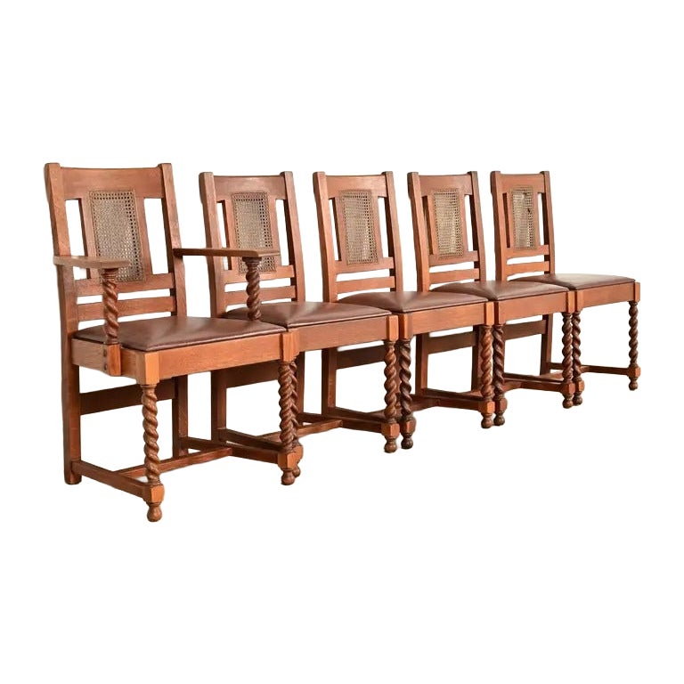 Stickley Brothers Antique Mission Oak Arts & Crafts Dining Chairs, Set of Five