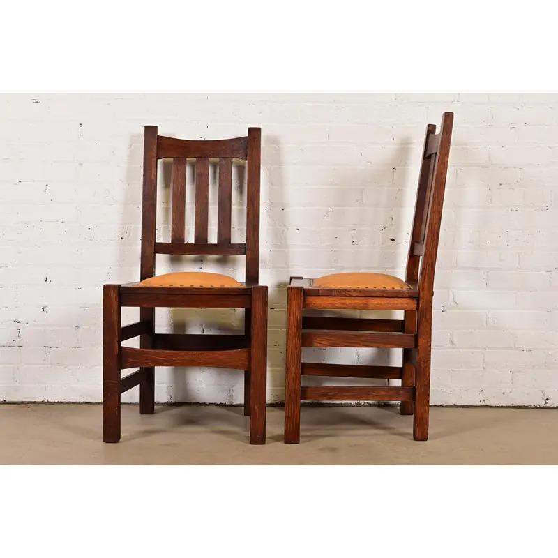 Stickley Brothers Antike Mission Arts & Crafts Eiche Esszimmerstühle, Satz von vier im Angebot 3