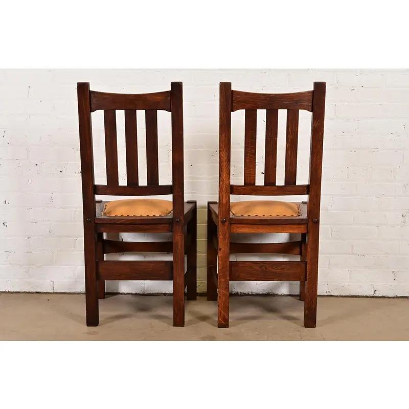 Stickley Brothers Sillas de comedor antiguas Mission Arts & Crafts de roble, set de cuatro en venta 4