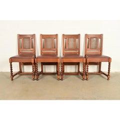 Stickley Brothers Antique Mission Oak Arts & Crafts Dining Chairs, Set of Four