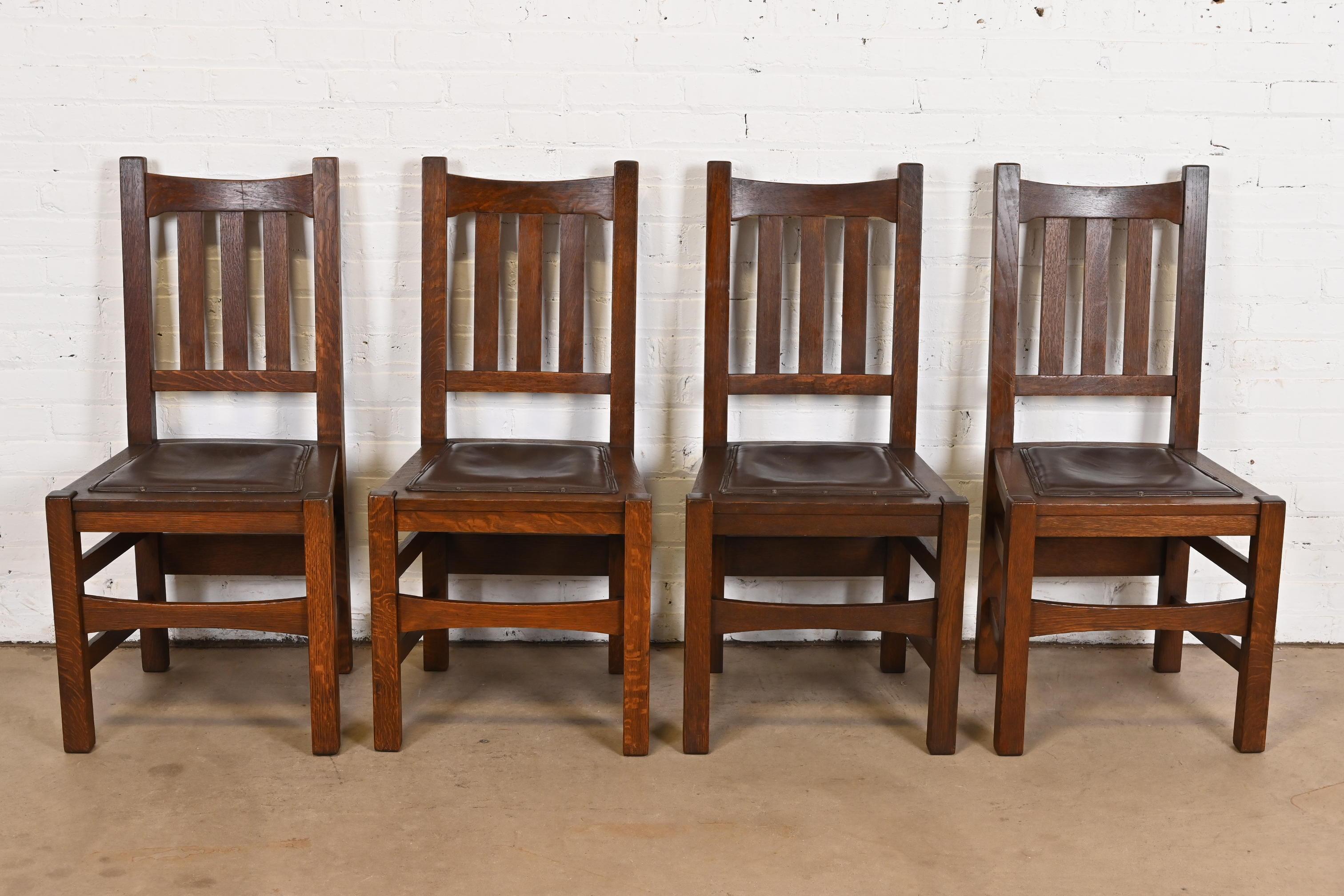 Arts and Crafts Stickley Brothers Antique Mission Oak Arts & Crafts Dining Chairs, Set of Four